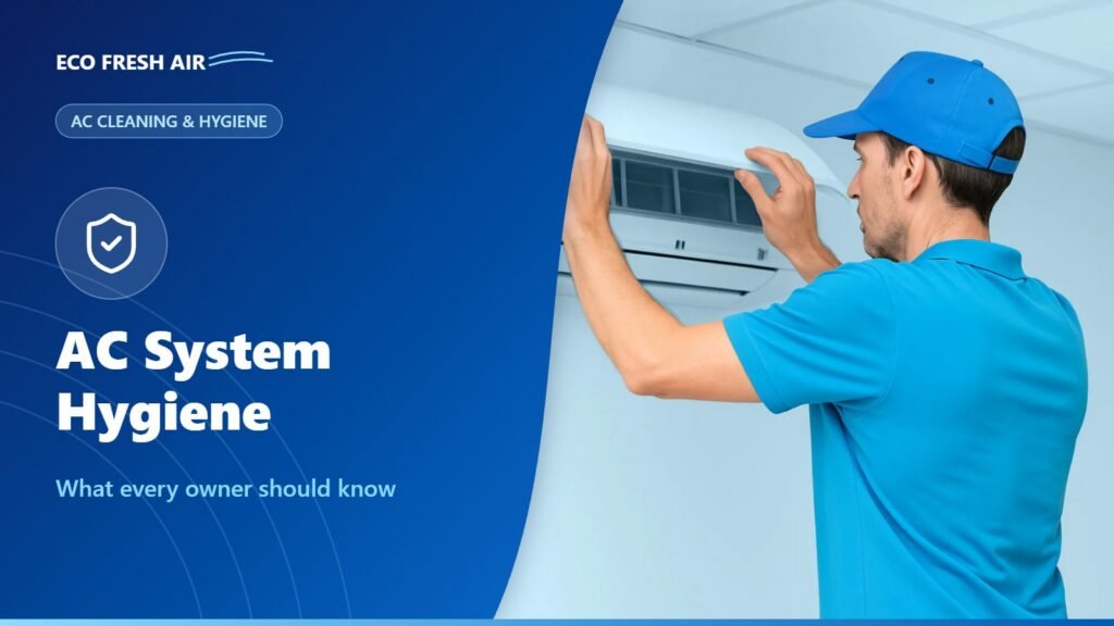 Technician deep cleaning and disinfecting the coil of a split air conditioning unit in a Dubai apartment