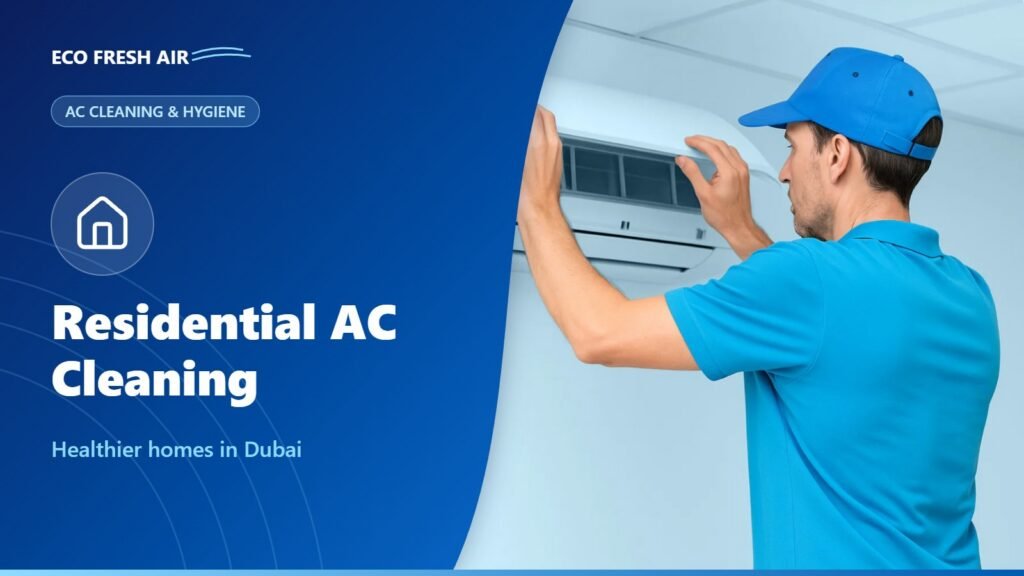 Technician deep cleaning a split AC unit in a Dubai apartment